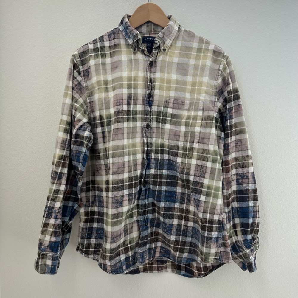 Grunge Oversized Bleached Flannel Plaid Button Shirt